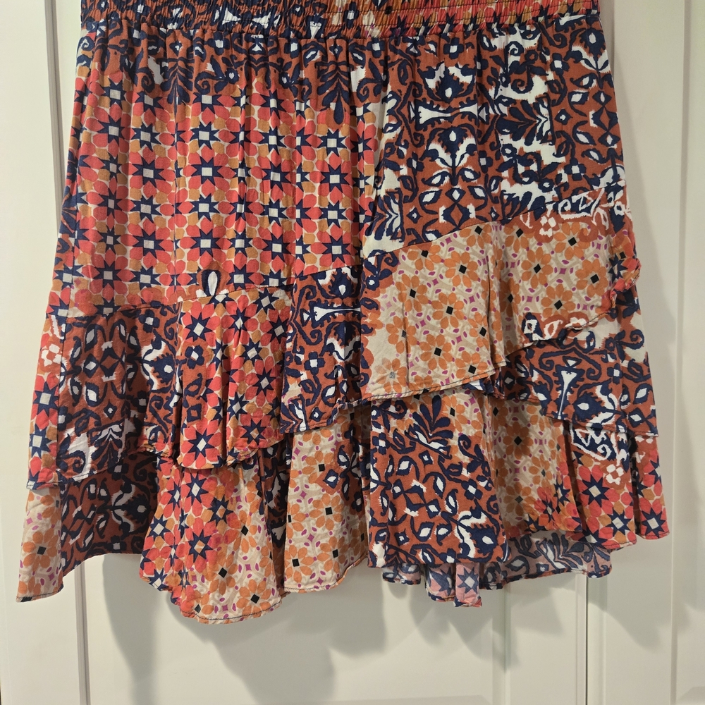 CAbi Asymmetrical Patchwork Skirt - Red and Blue